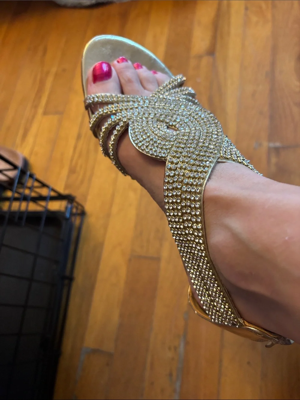 Gold Rhinestone Evening Heels - Women Shoes